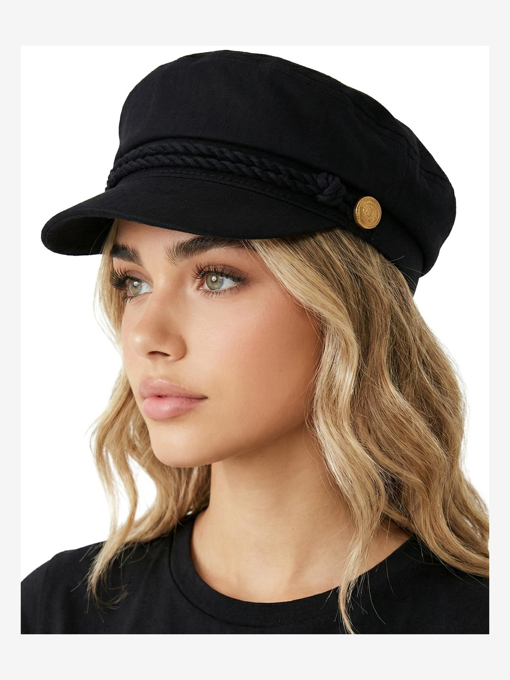 Greek Fisherman Newsboy Cap, Cotton Captains Bakerboy Hat | Black | Size OS